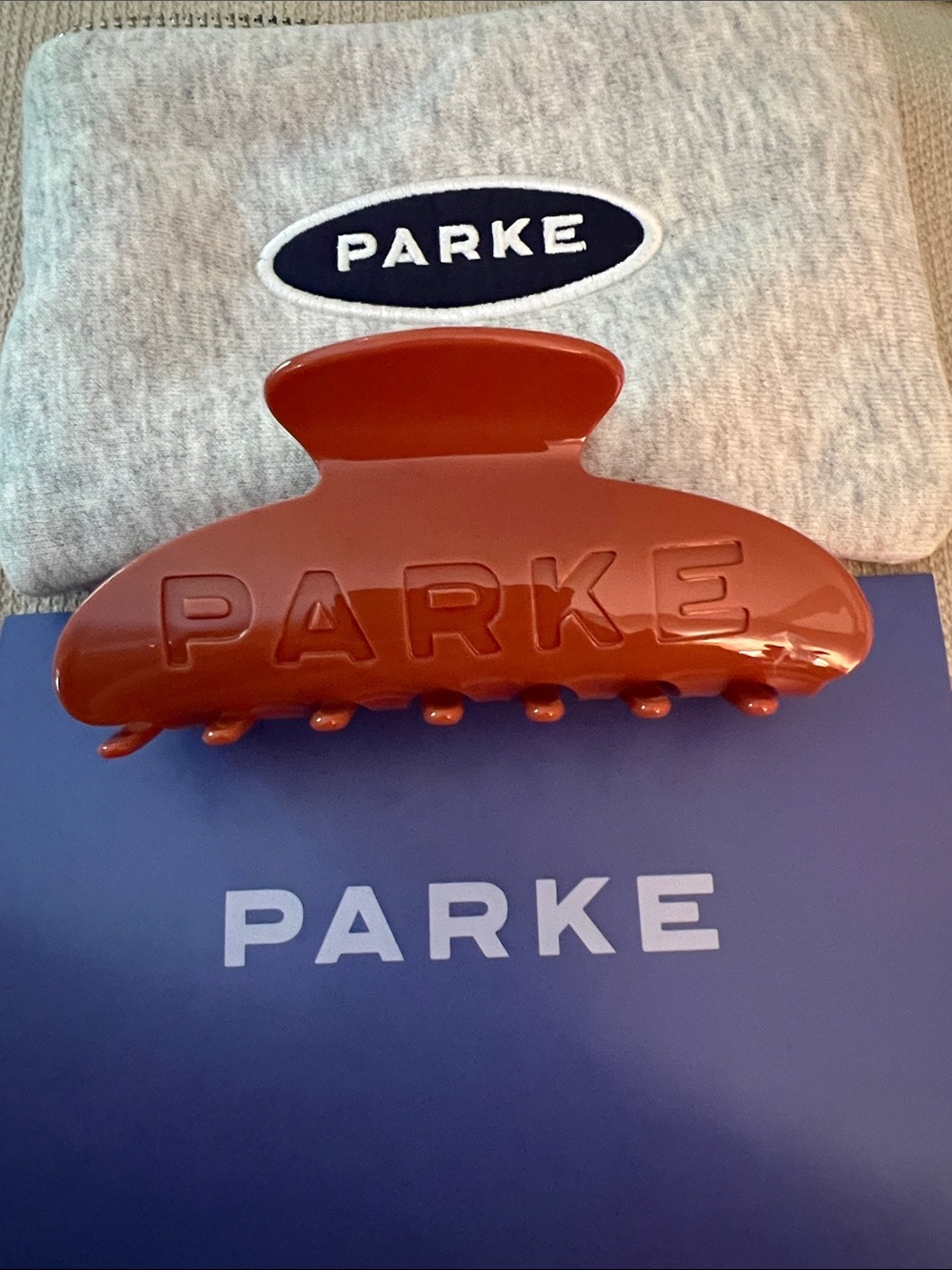 Parke Burnt Orange Brown Hair Claw Clip and Zipper Pouch New In Bag NWT